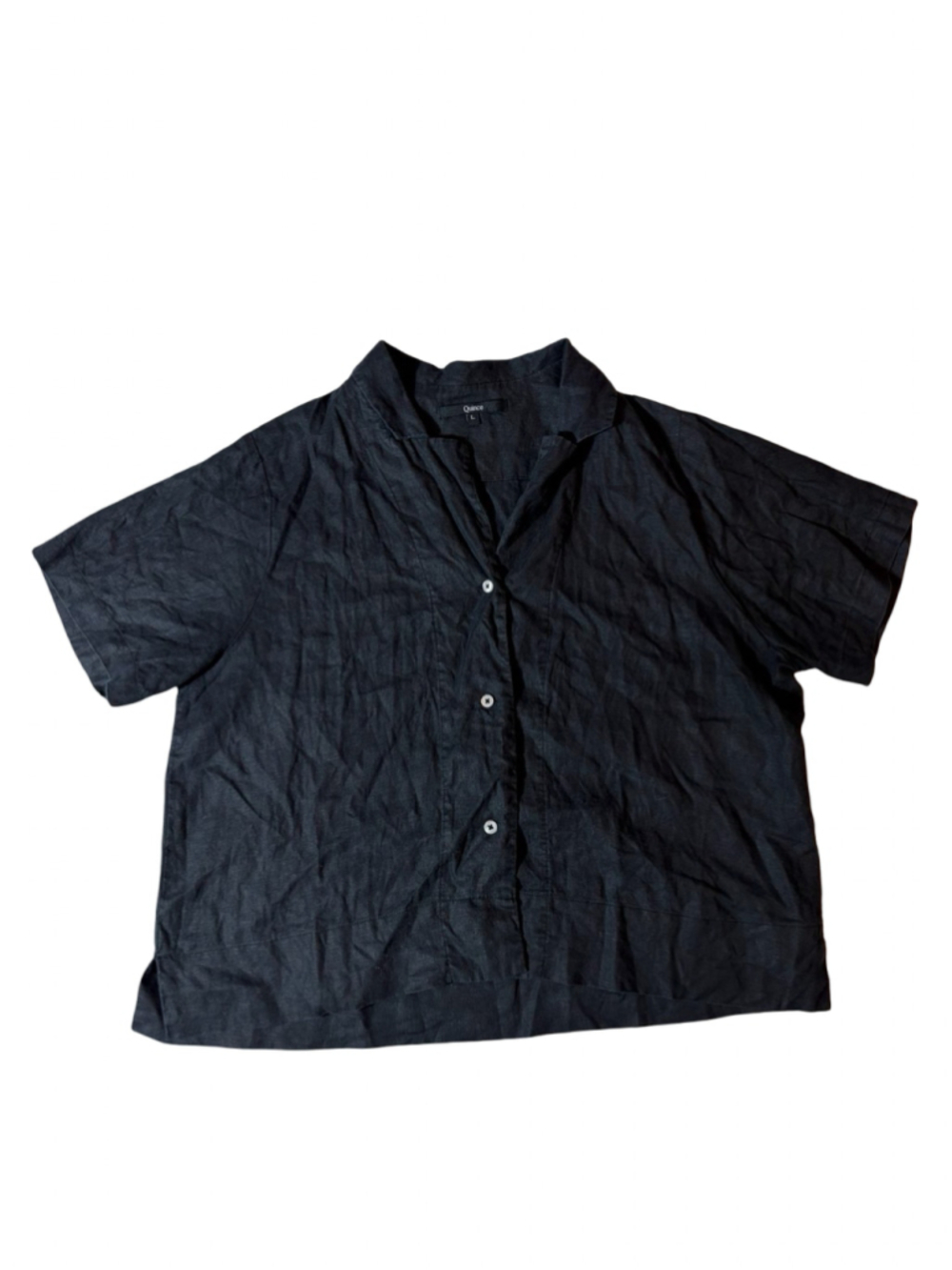 Quince 100% European Linen Shirt Women’s Large Black Short Sleeve Button Up